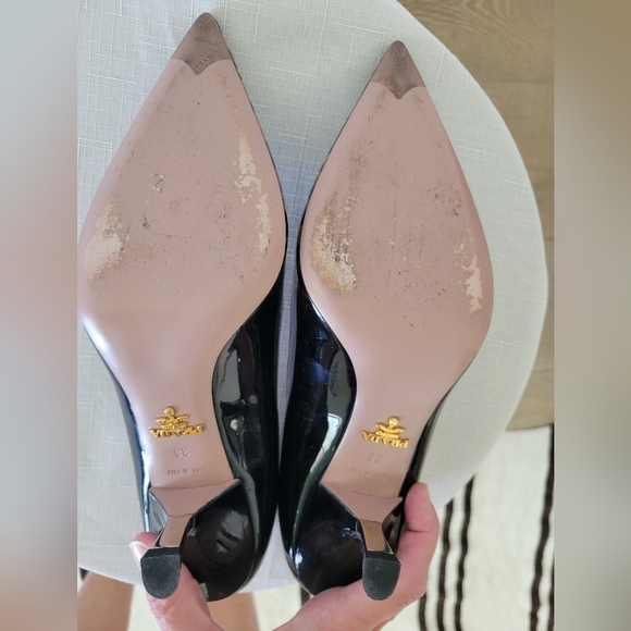 PRADA, worn once, patent leather heel, black print, 38 - Picture 7 of 9